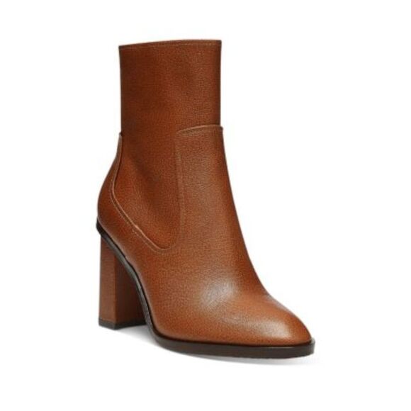DONALD PLINER Womens Brown Maymi Round Toe Block Heel Leather Heeled Boots 11 M